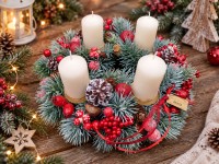 Adventní věnec červený s muchomůrkami